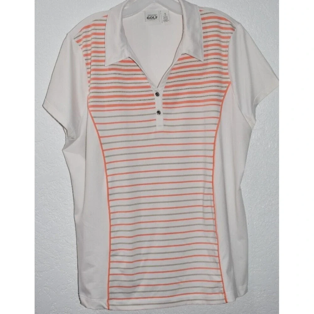 Chicos Zenergy Sz 3 (=XL) Activewear Shirt Stretch Stripe Top Short Slv Golf - Picture 3 of 16
